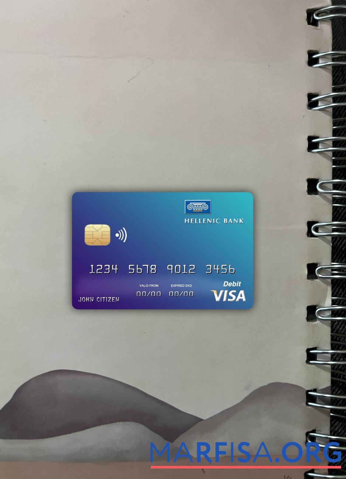 Blank Cyprus Hellenic bank visa card photolook front example